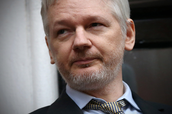 Wikileaks founder Julian Assange speaks from the balcony of the Ecuadorian embassy.