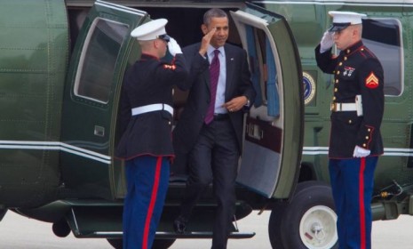 President Obama arrives at Los Angeles international Airport via Marine 1 on May 11