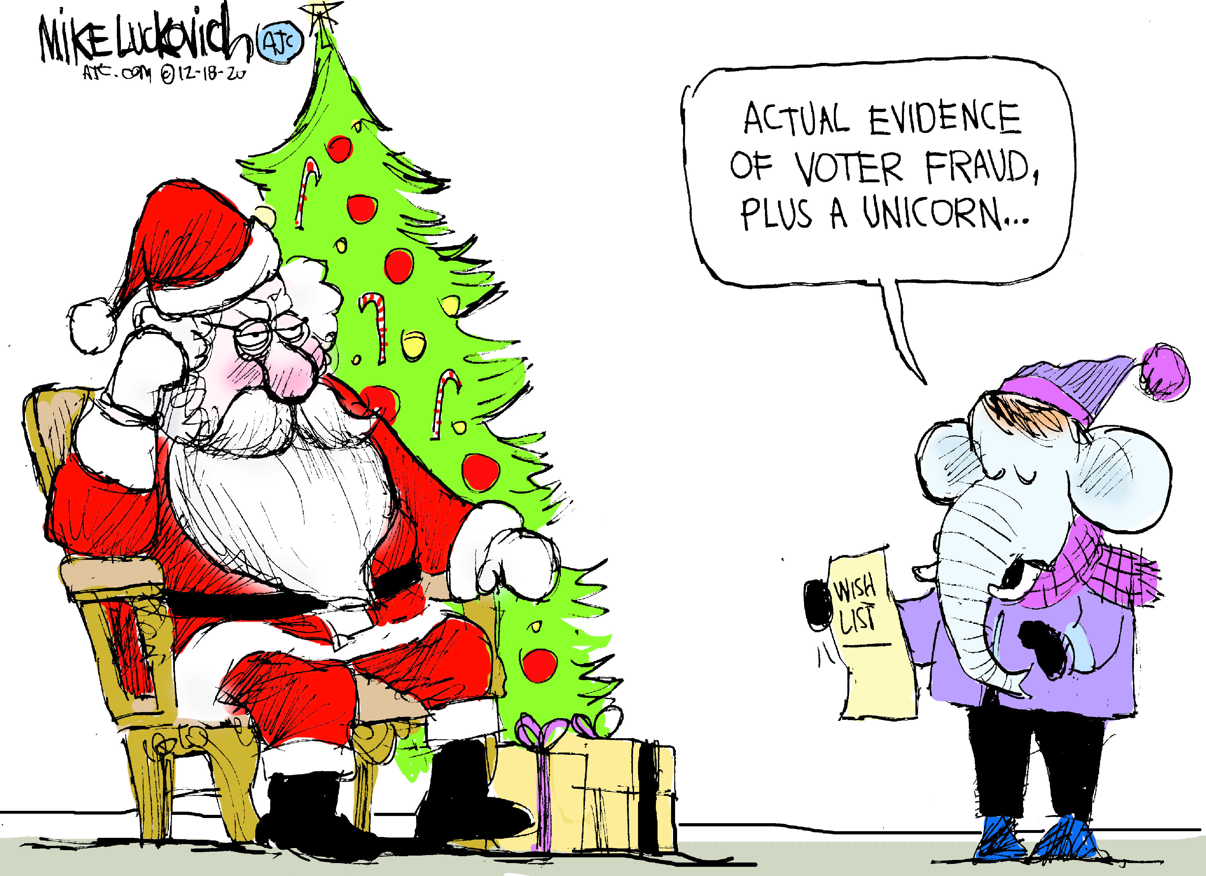 Political Cartoon U.S. GOP Santa Christmas fraud claims