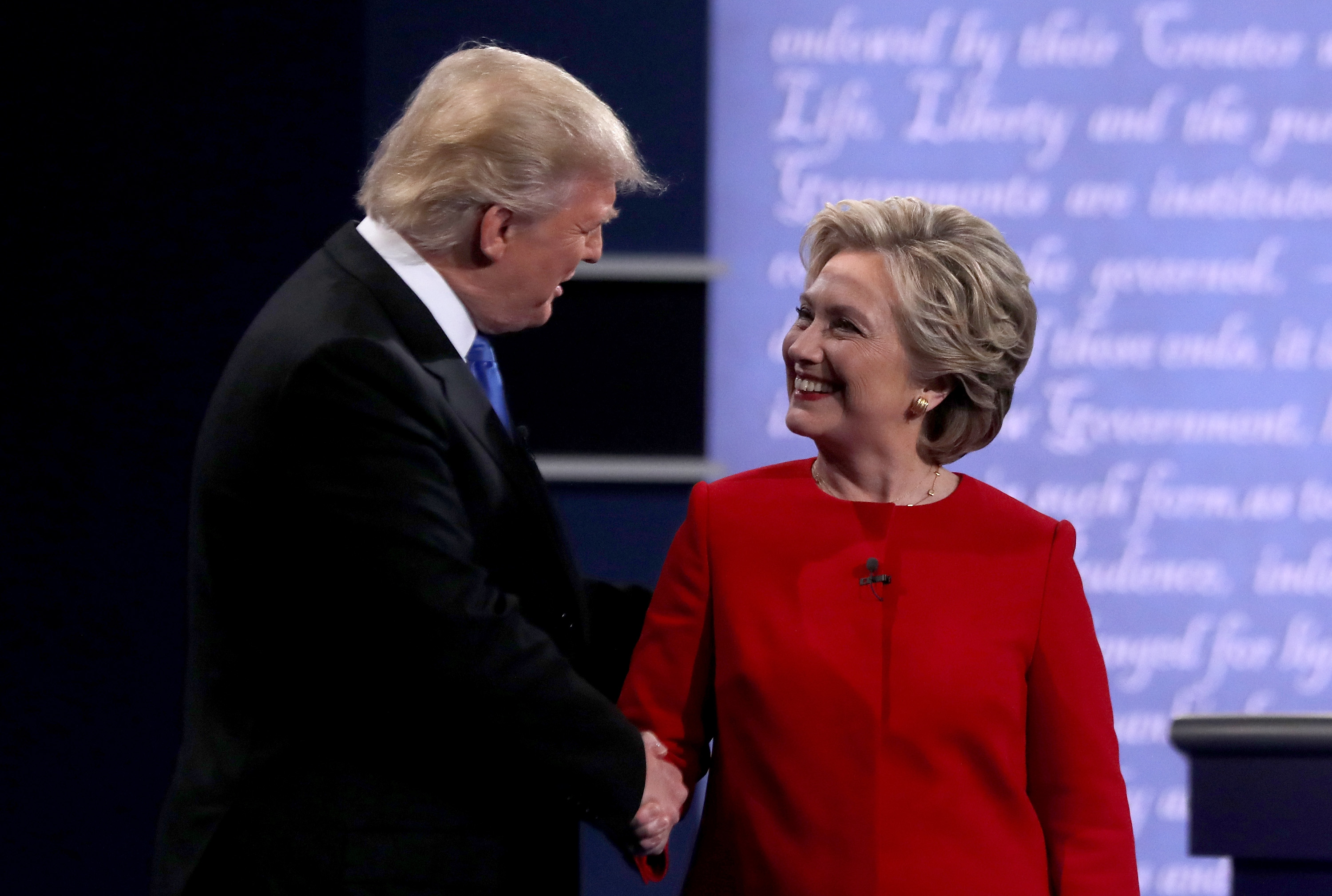 Donald Trump and Hillary Clinton shake hands