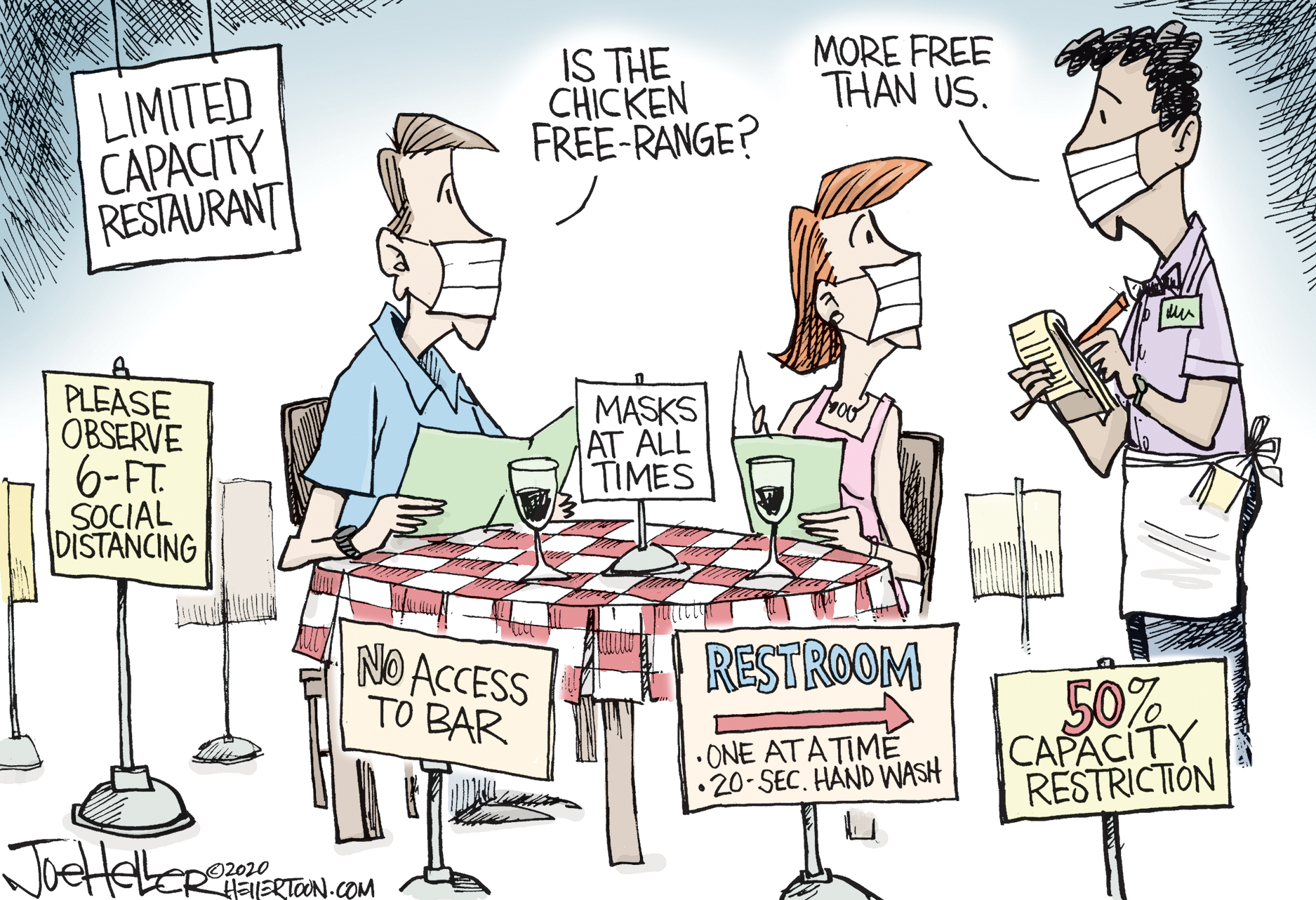 Editorial Cartoon . restaurant restrictions coronavirus