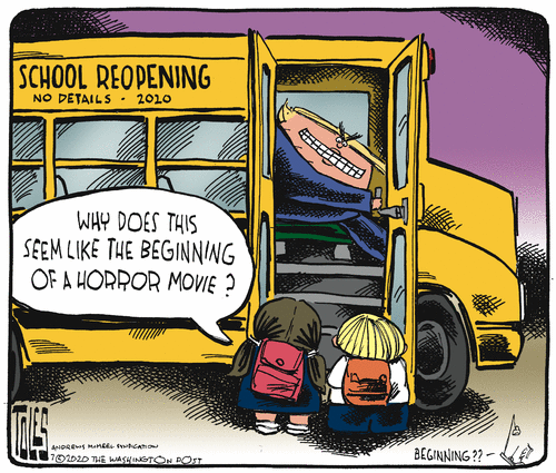 Political Cartoon U.S. Trump school coronavirus