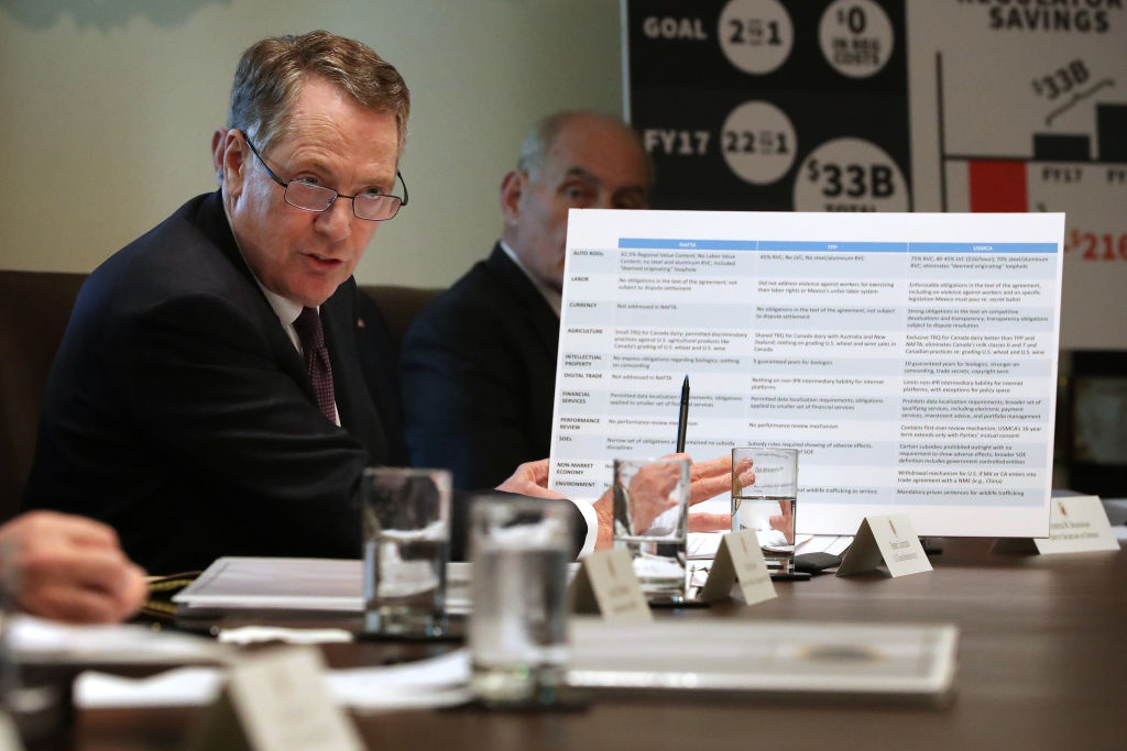 U.S. Trade Representative Robert Lighthizer brandishes a chart on China and trade
