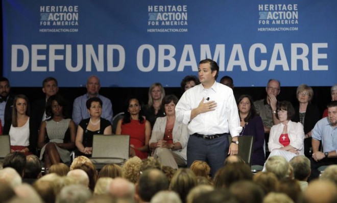 Sen. Ted Cruz (R-Texas) speaks at a Dallas event Tuesday intended to promote his plan to defund ObamaCare.