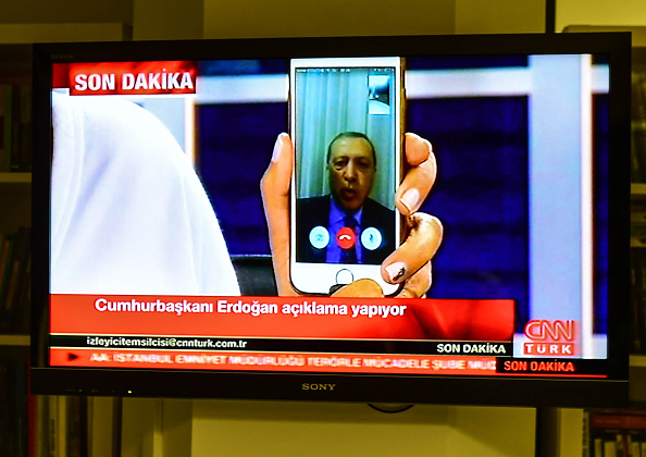Turkish President Recep Tayyip Erdogan communicates through FaceTime.
