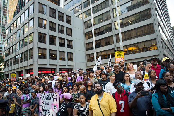 Supporters of Colin Kaepernick outside the NFL&#039;s Manhattan headquarters.