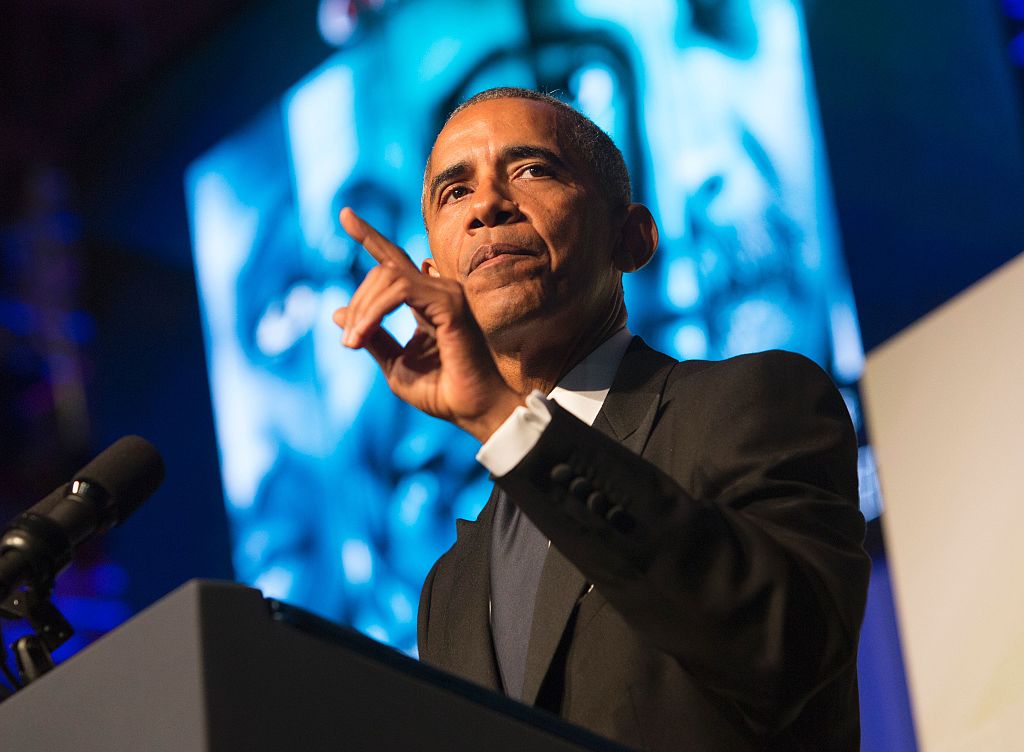 President Obama speaks at a Congressional Black Caucus Foundation dinner