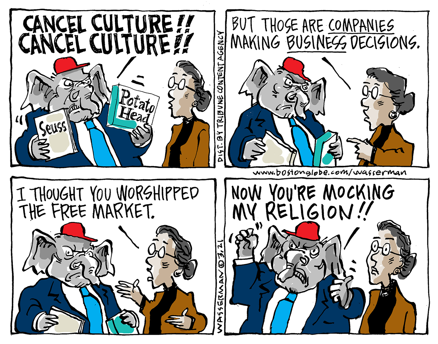 Political Cartoon U.S. gop culture war free market