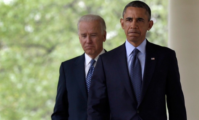 President Obama walks with Vice President Biden 