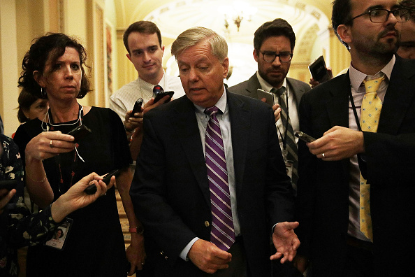 Sen. Lindsey Graham takes questions from the media.