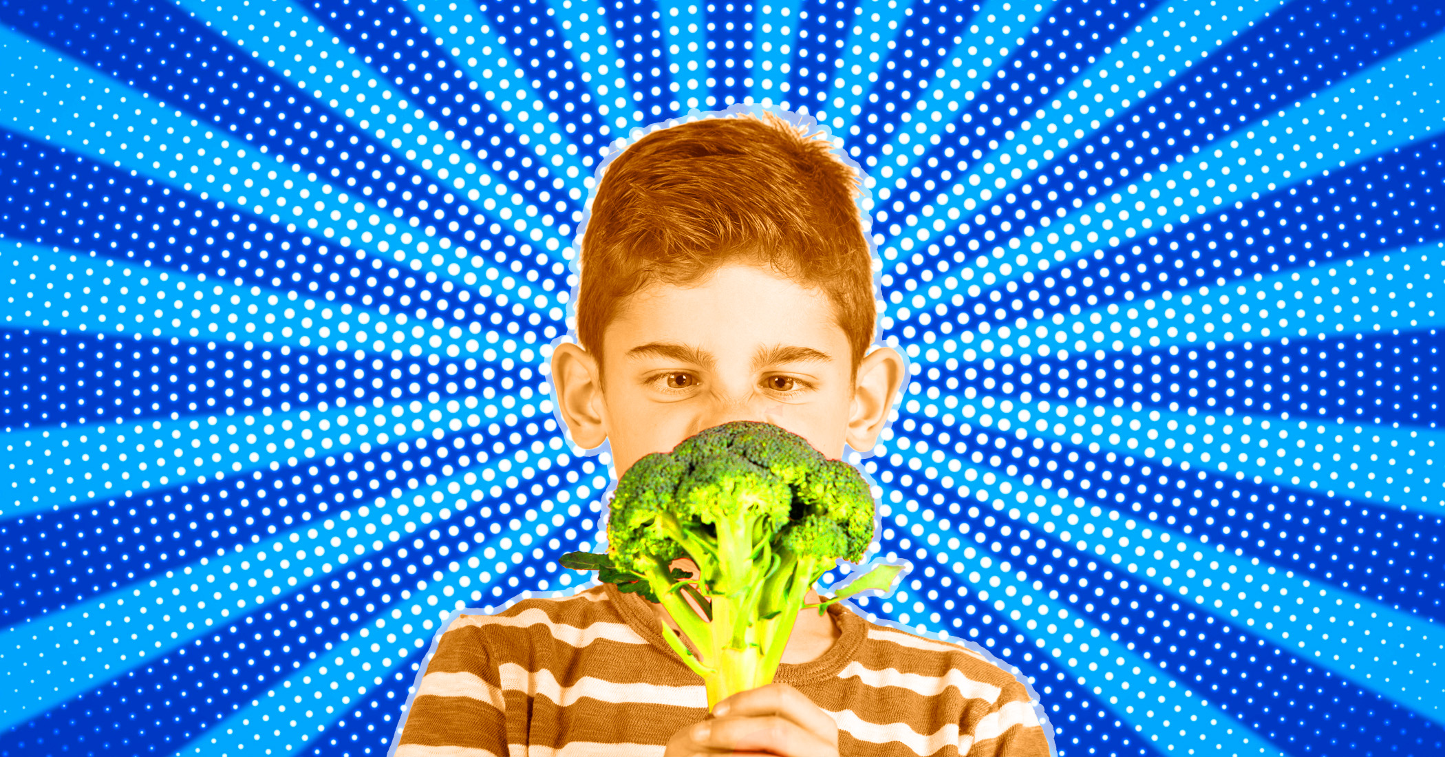 Fussy kid looking at broccoli.