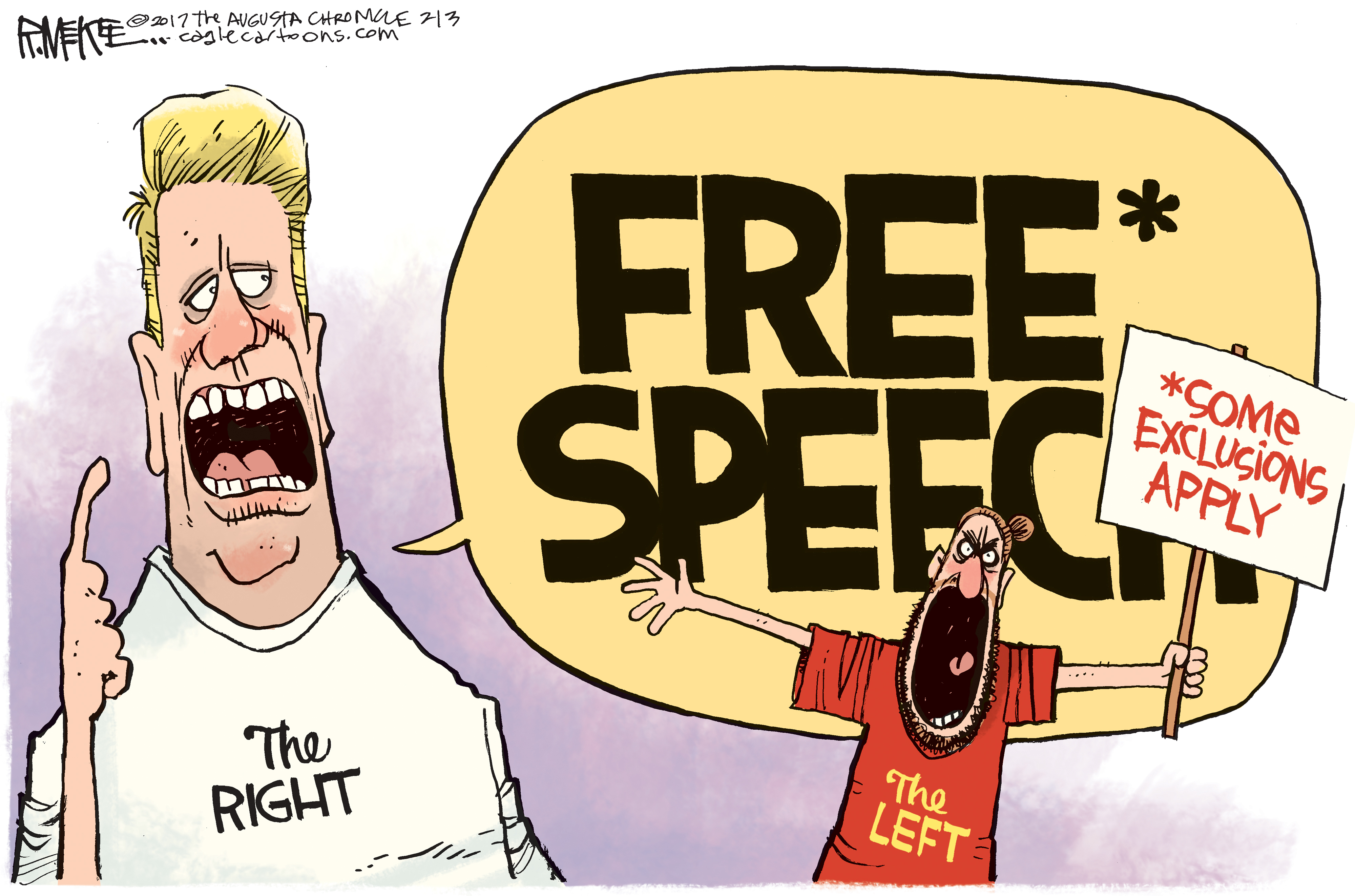 Political Cartoon . Free speech Berkeley protests