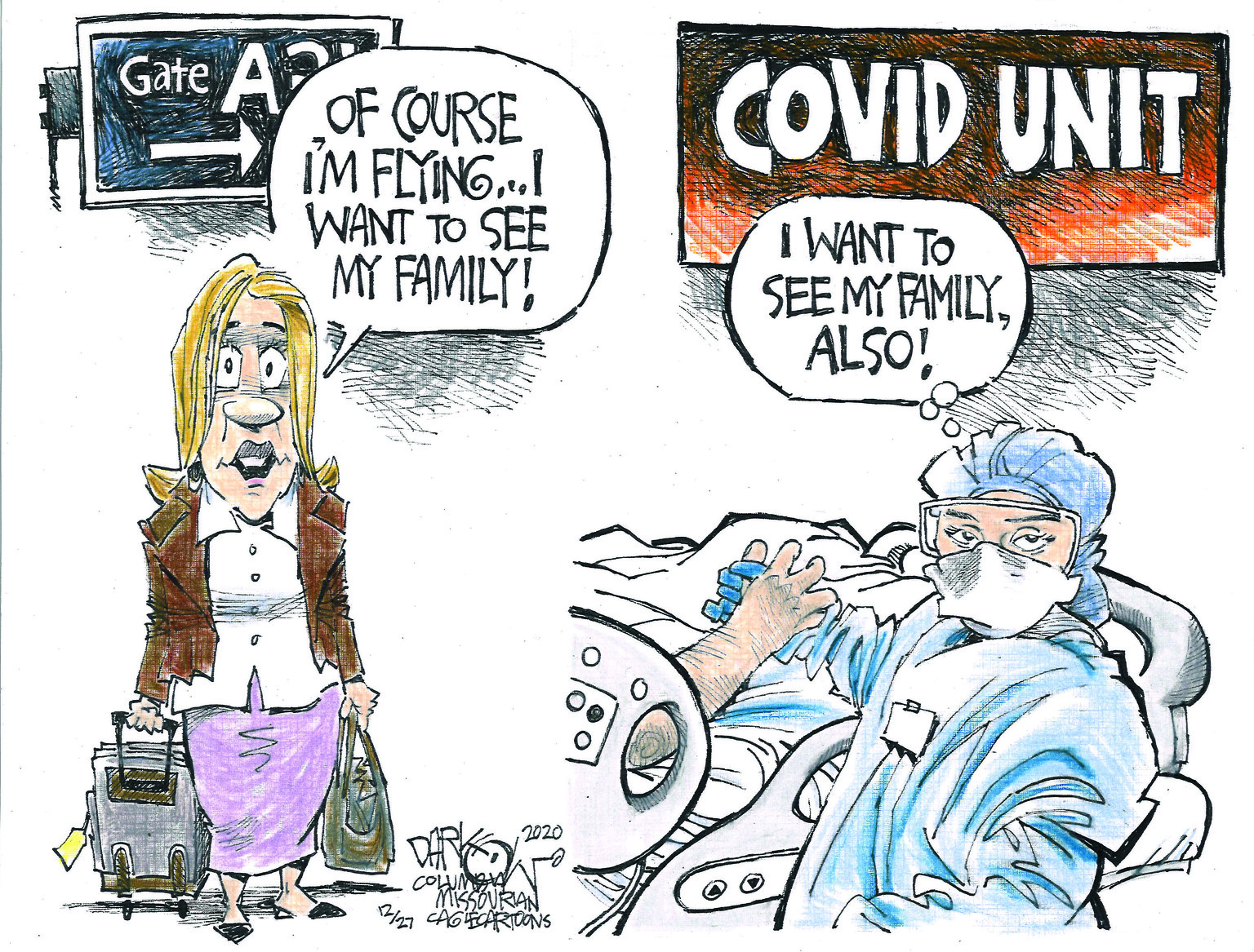 Editorial Cartoon U.S. Coronavirus Holiday Travel Frontline Health Care Workers