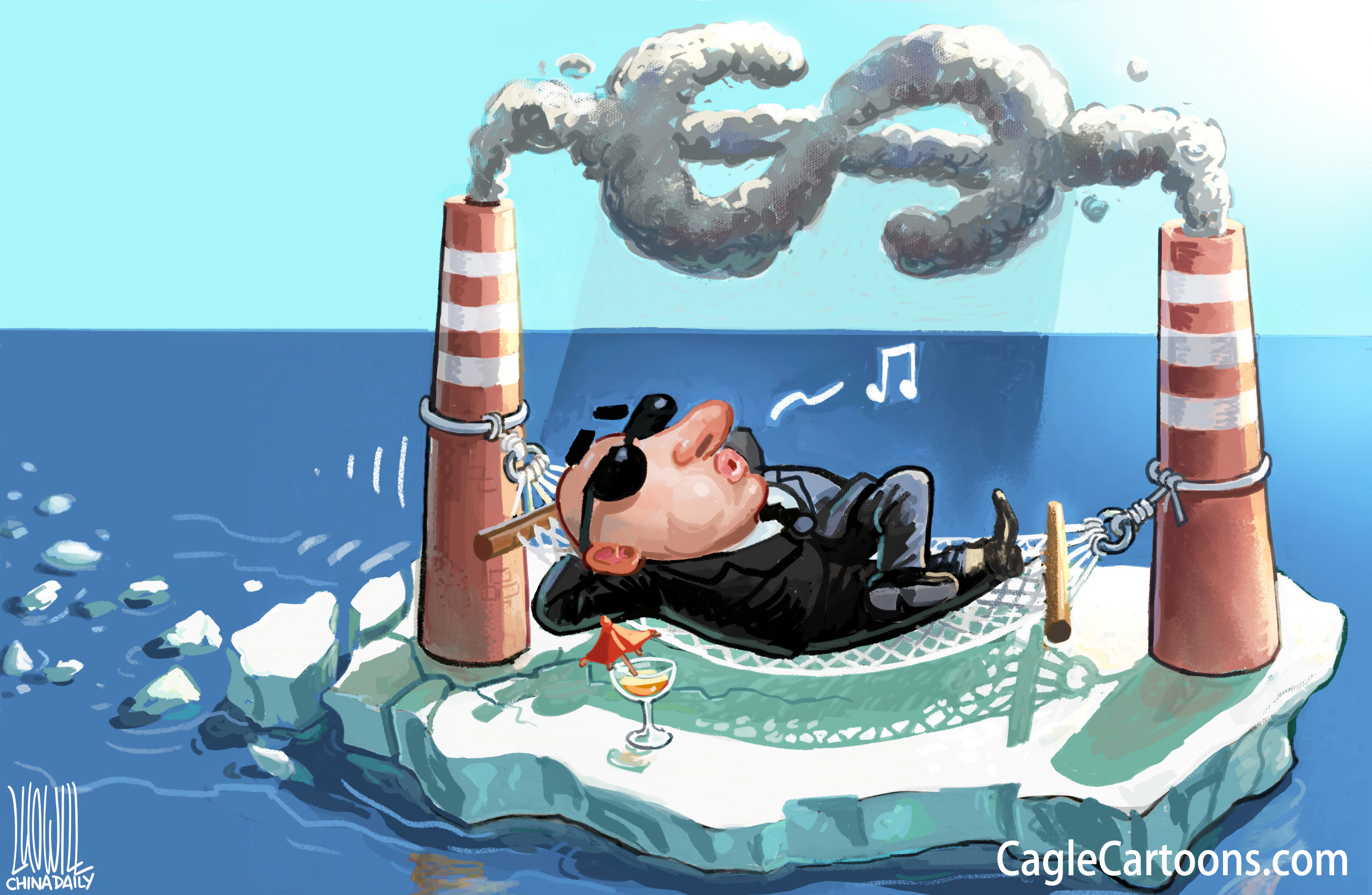 Political cartoon World pollution global warming climate change environment  destruction