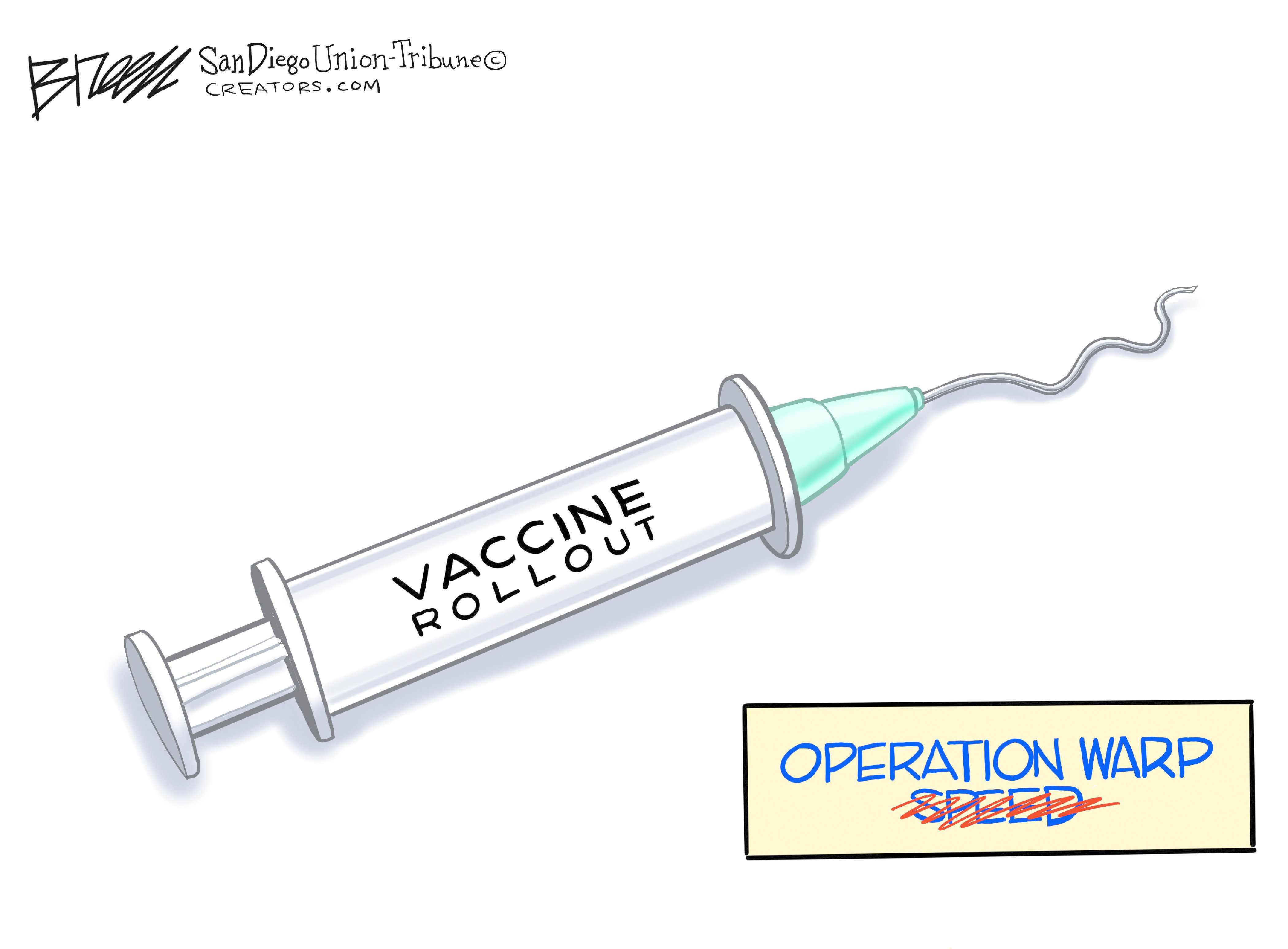 Editorial Cartoon U.S. COVID vaccine warp speed