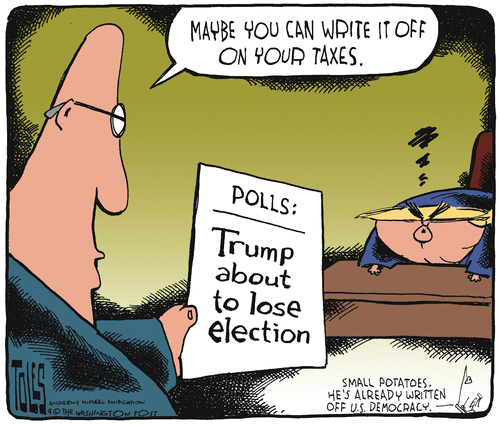 Political Cartoon U.S. Trump taxes polls 2020