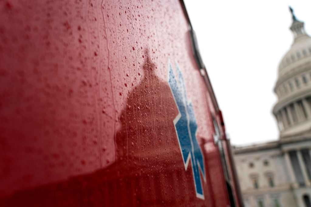 Congress reflected off an ambulance