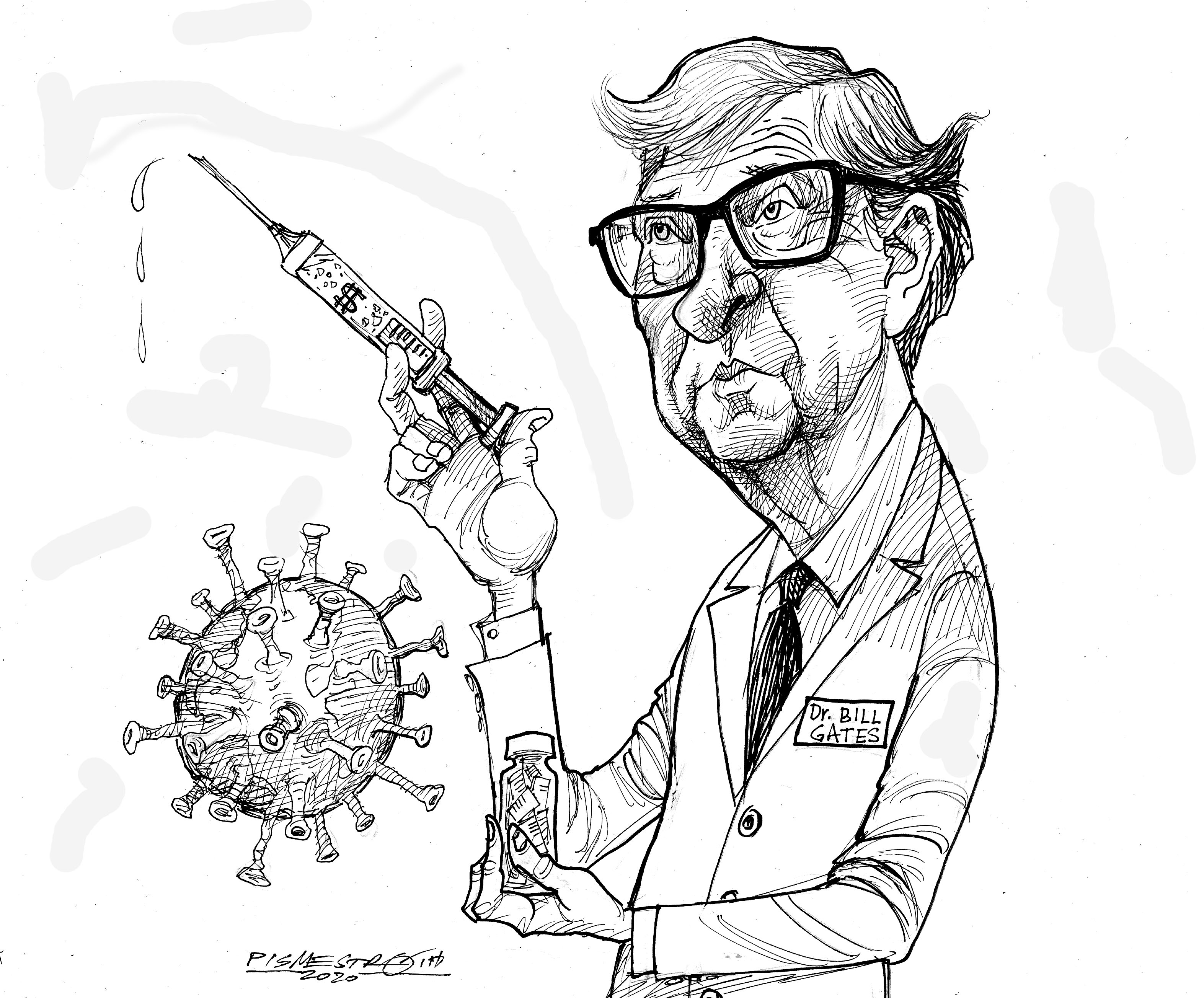 Editorial Cartoon U.S. Bill Gates invest money into coronavirus research medicine