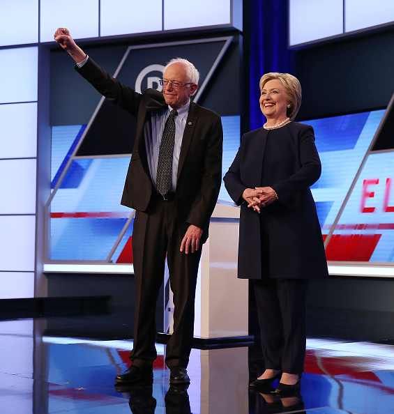 Sanders and Clinton at the Miami Democratic debate.