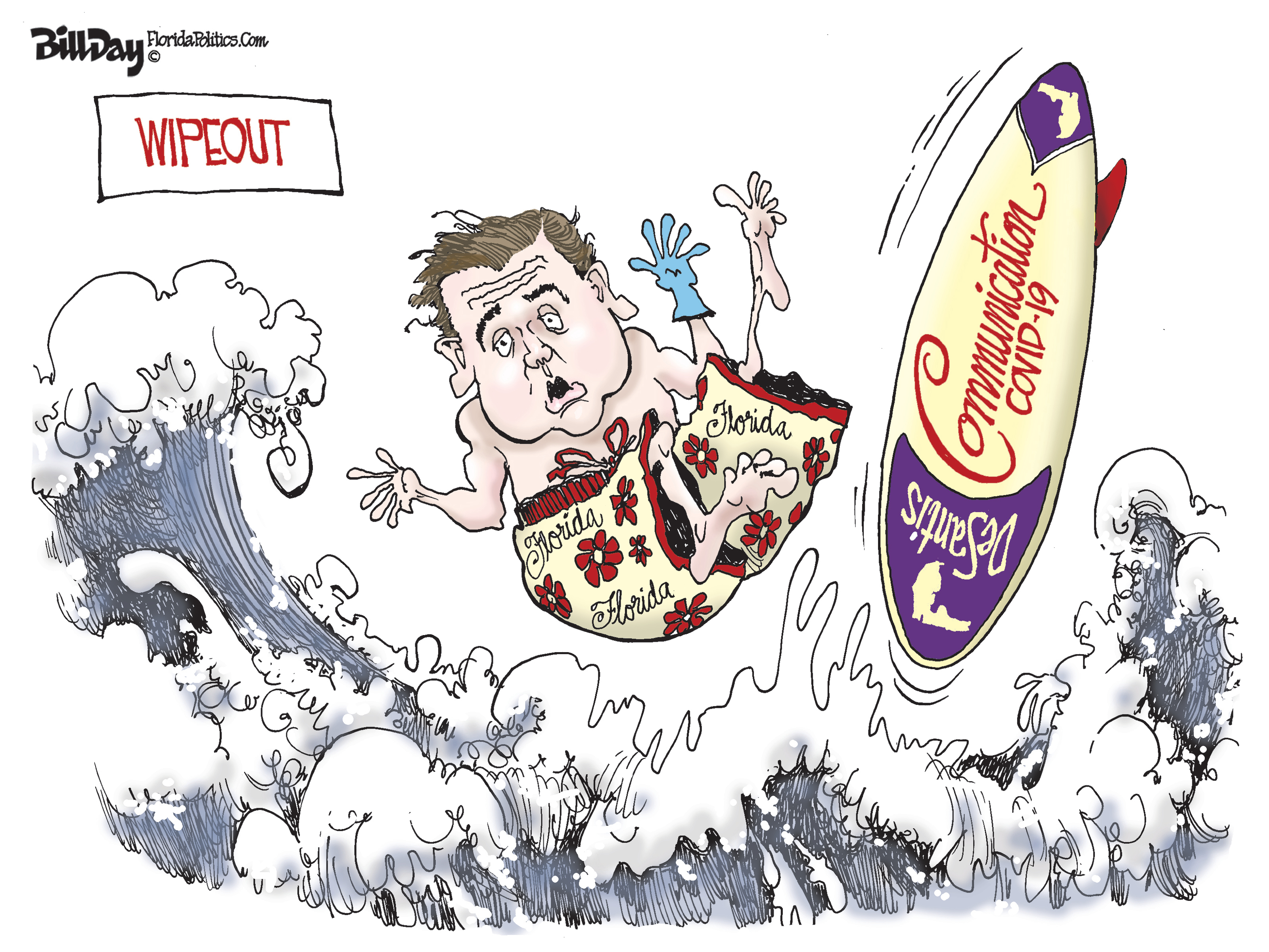 Political Cartoon U.S. Florida governor DeSantis wipes out loses favorability trust of the state