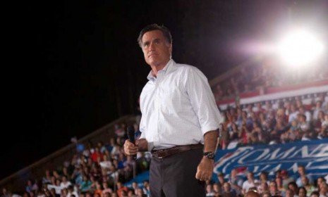 Mitt Romney speaks at a victory rally in New Hampshire on Sept. 7: Among the keys to the presidential race will be each campaign&#039;s effort to define Romney.