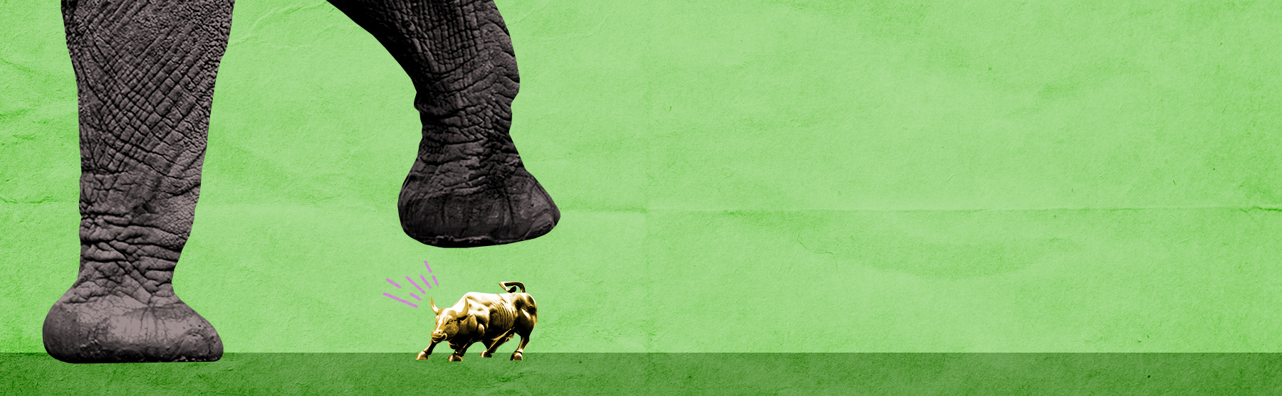 An elephant stepping on the Wall Street bull.