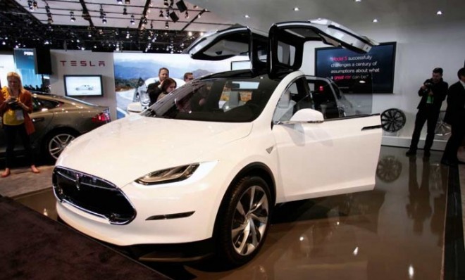 The Tesla Model X is on display at the 2013 Auto Show in Detroit on Jan. 15.