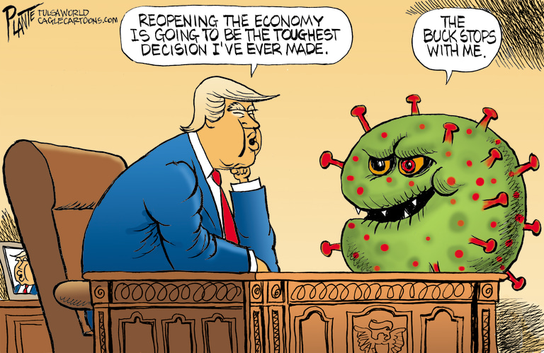 Political Cartoon U.S. Trump coronavirus open economy