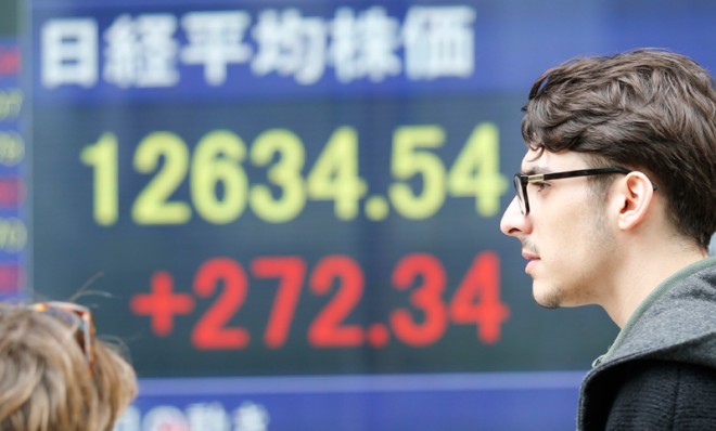 Japan&#039;s benchmark Nikkei 225 stock index that gained 272.34 points to 12,634.54, April 4.