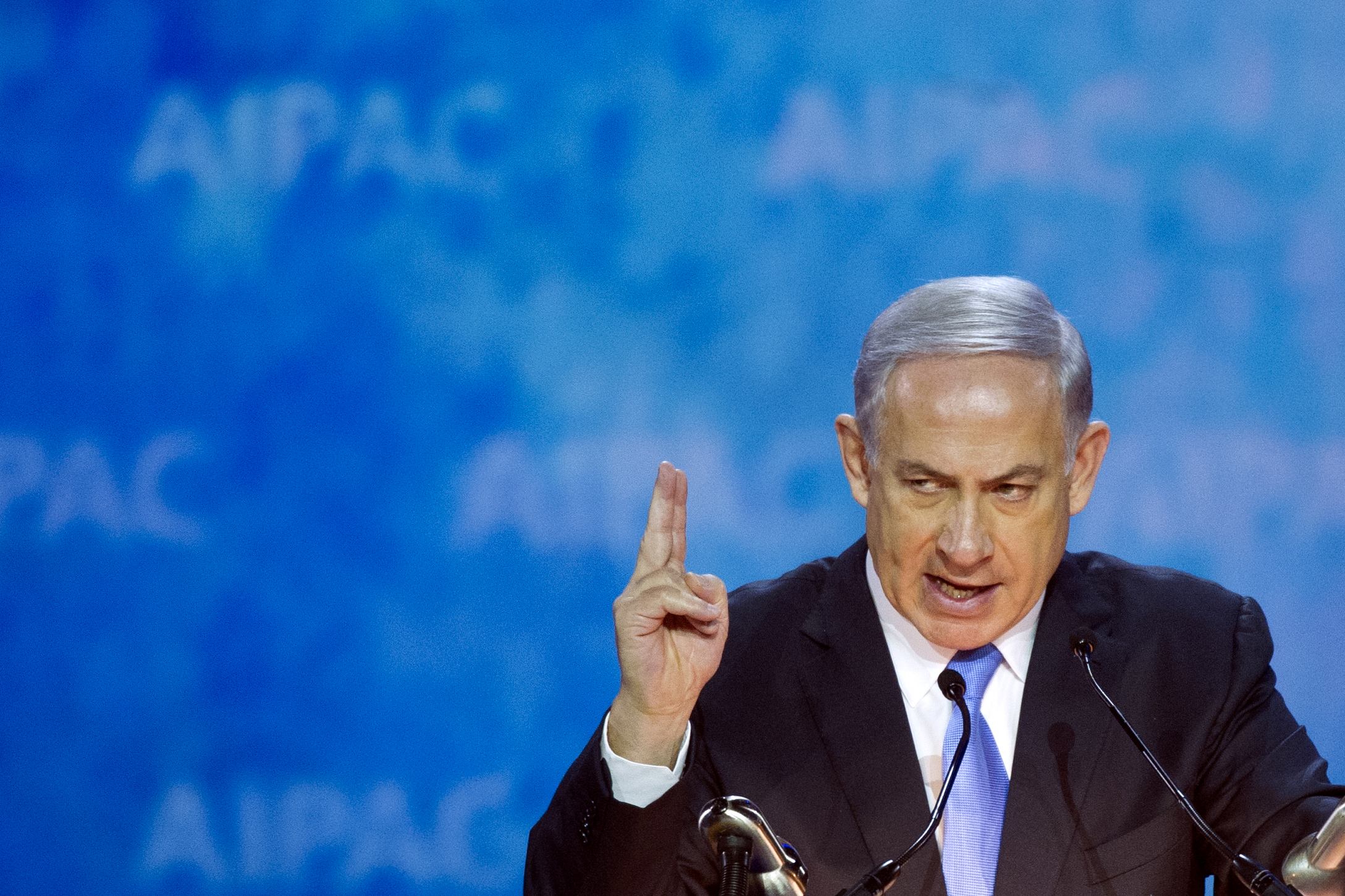 Israeli Prime Minister Benjamin Netanyahu addresses the AIPAC in Washington.