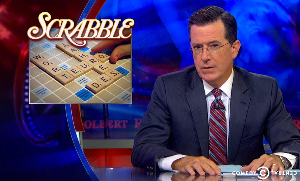 Stephen Colbert really hates the new Scrabble words, tries to make up one of his own