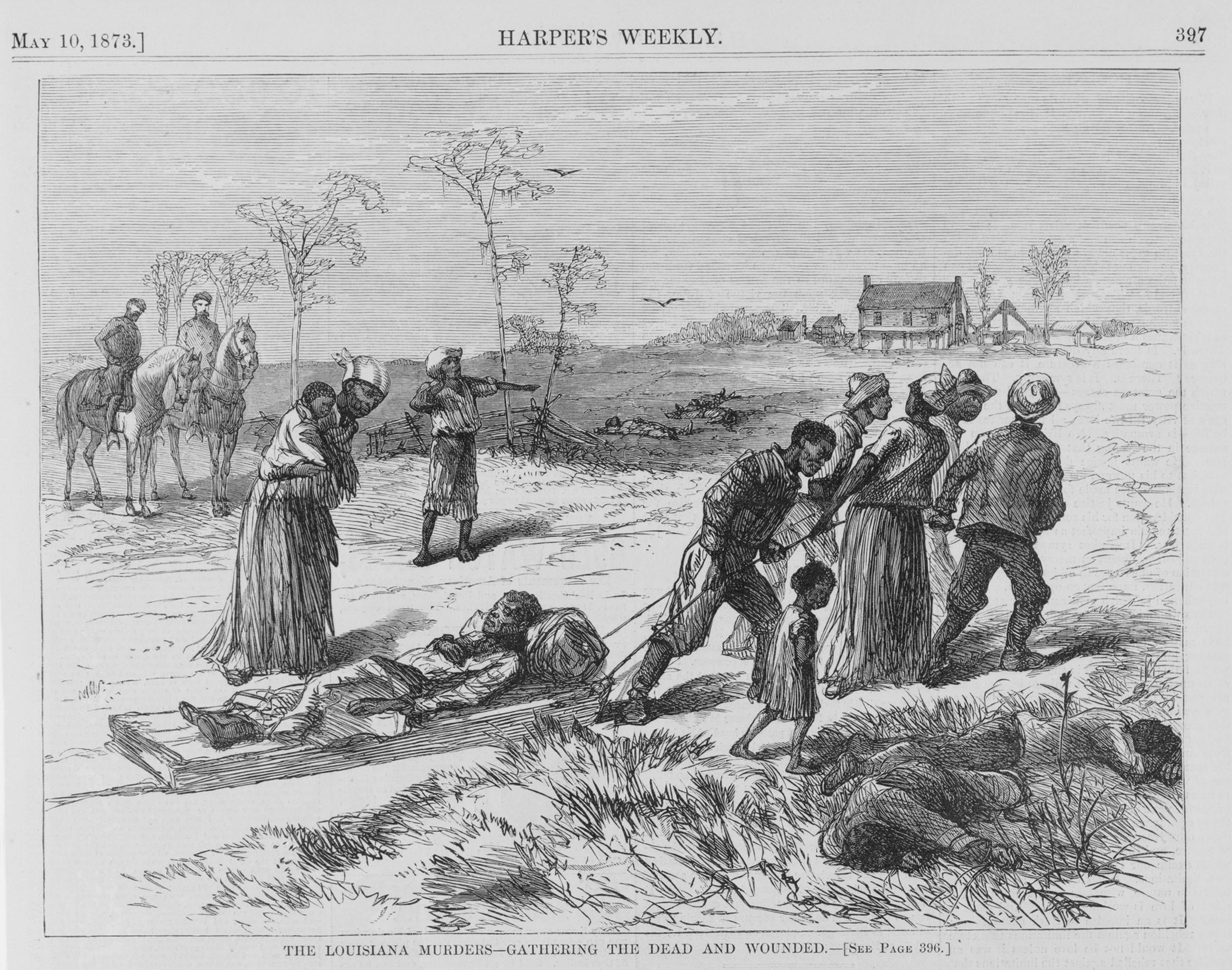 An illustration of the Colfax Massacre that appeared in &#039;Harper&#039;s Weekly.&#039;