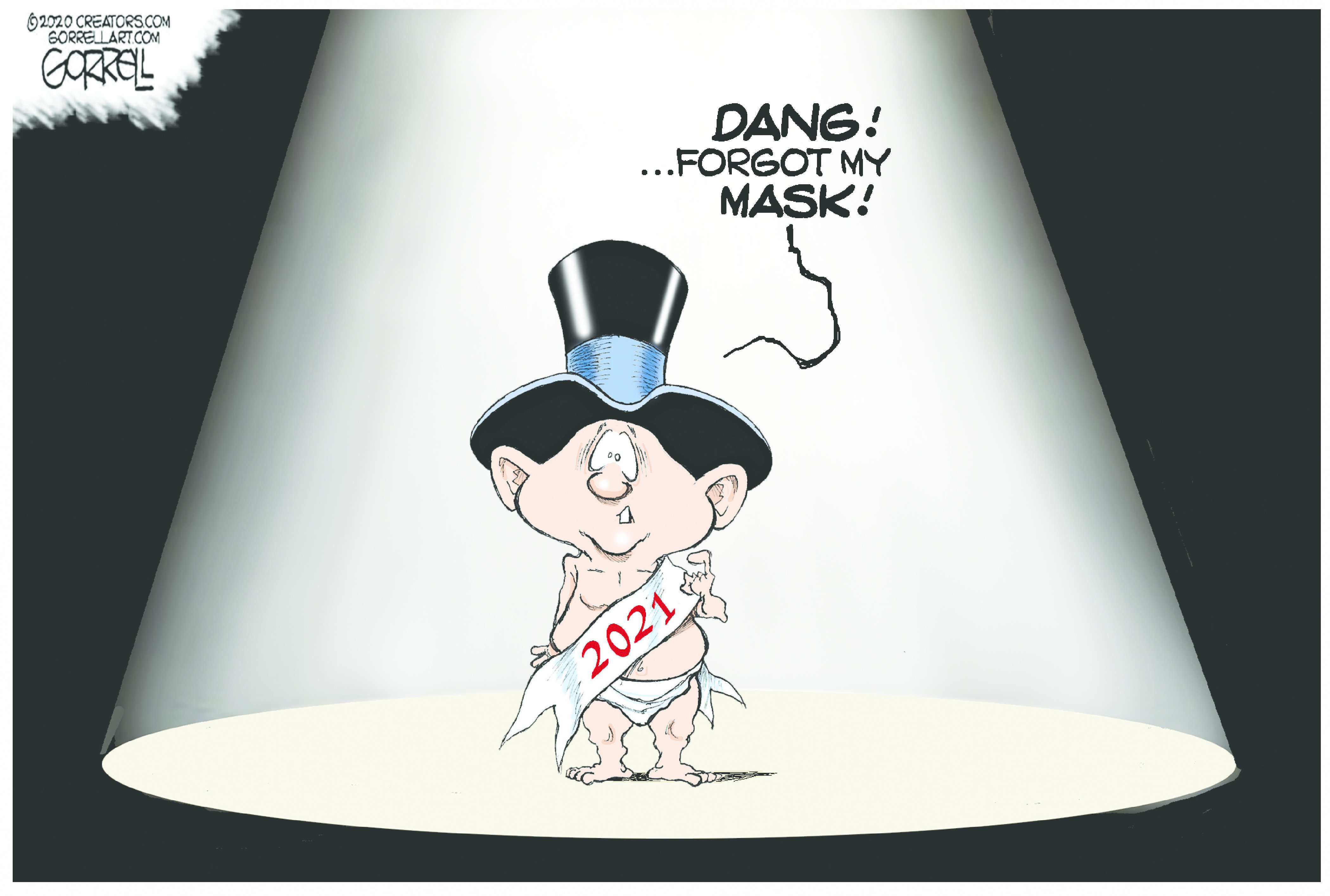 Editorial Cartoon U.S. 2020 New Years Baby Coronavirus Mask