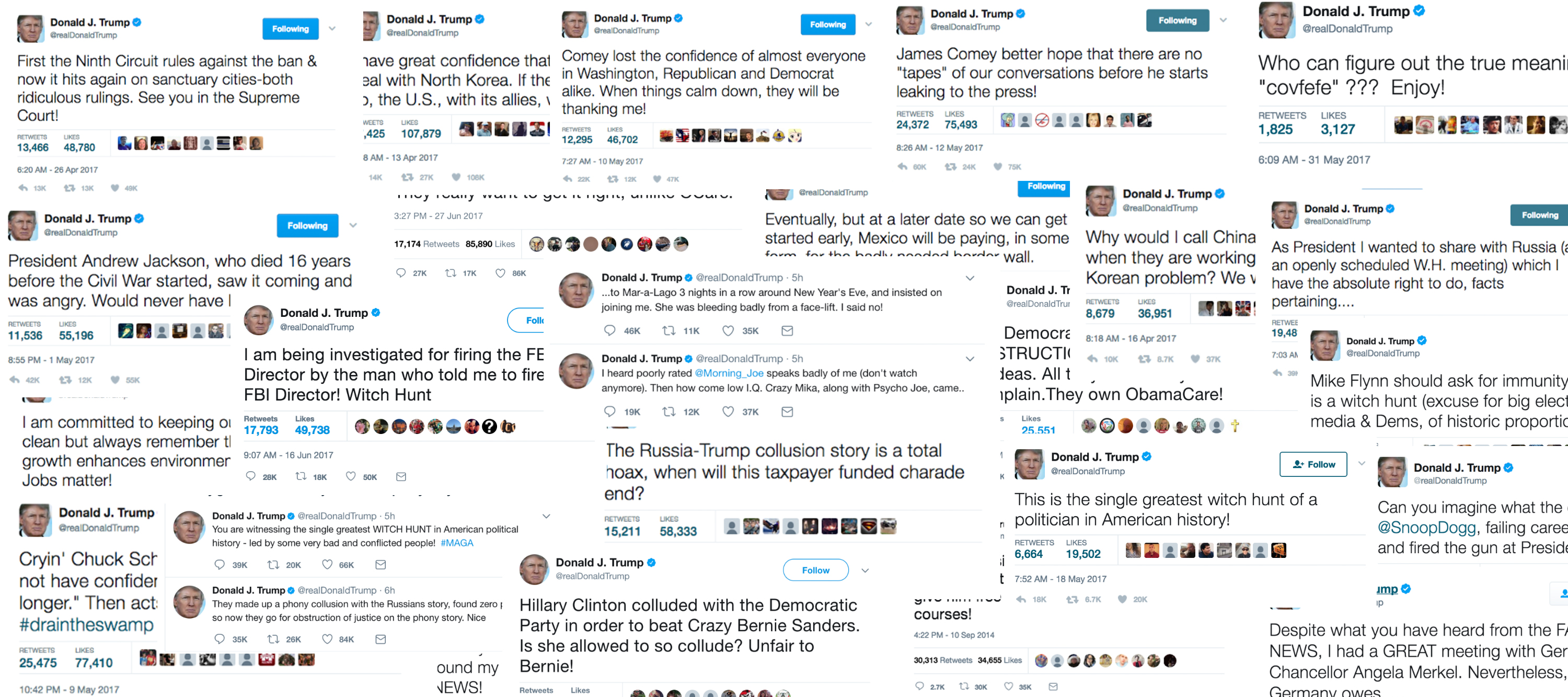 A few of Donald Trump&#039;s tweets.