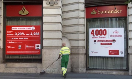 Banco Santander branch in Madrid: With Spain&#039;s banks need a bailout the EU has to shift its focus away from Greece for the moment.