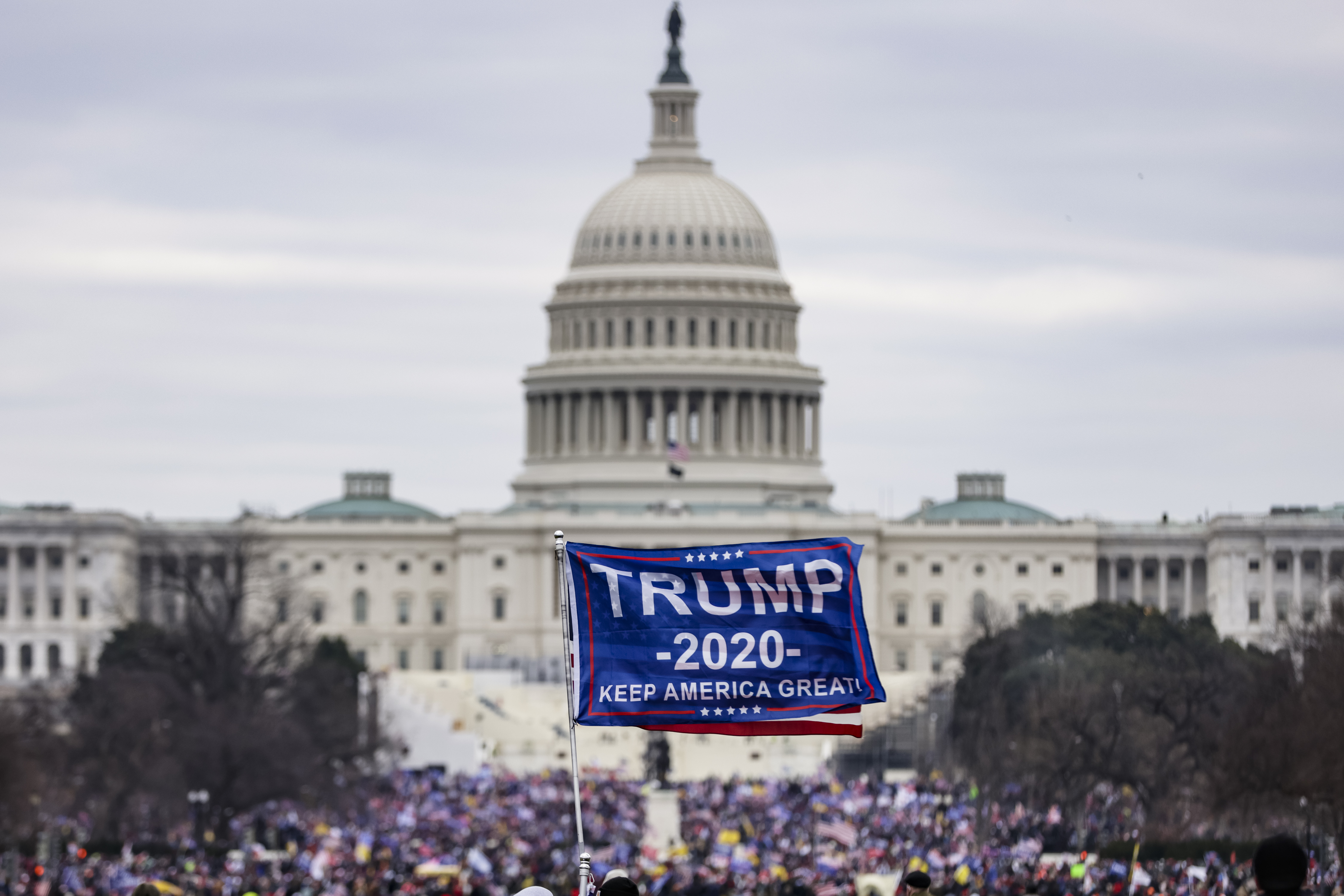 A Trump flag at the Jan. 6 Capitol attack.