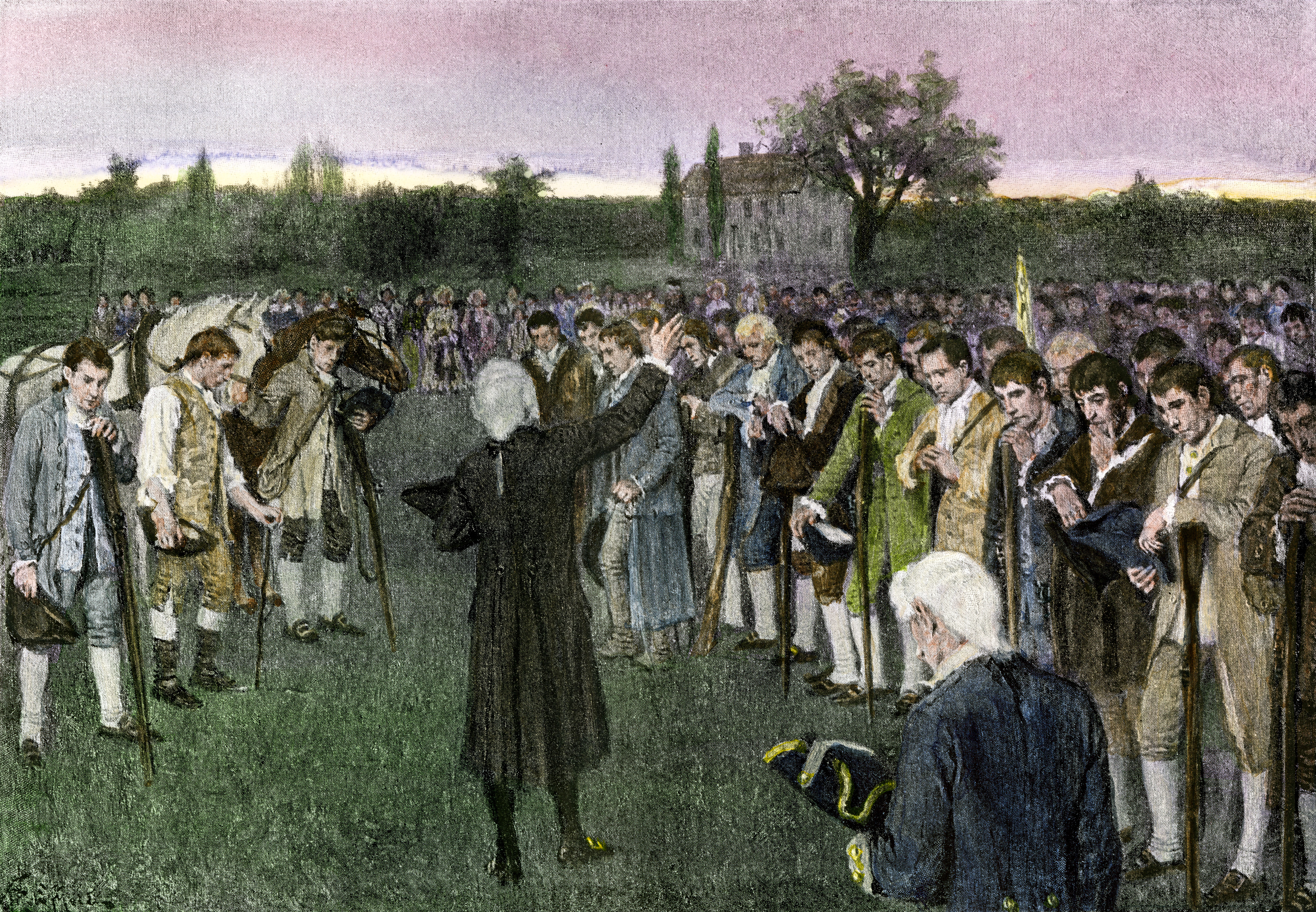Militia assemble during the American Revolution.