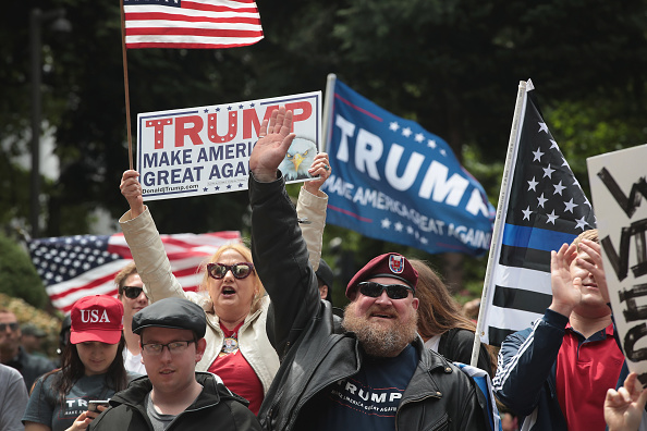 Donald Trump supporters in Portland on Sunday.