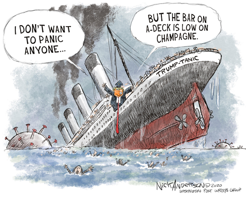 Political Cartoon U.S. Trump COVID Titanic