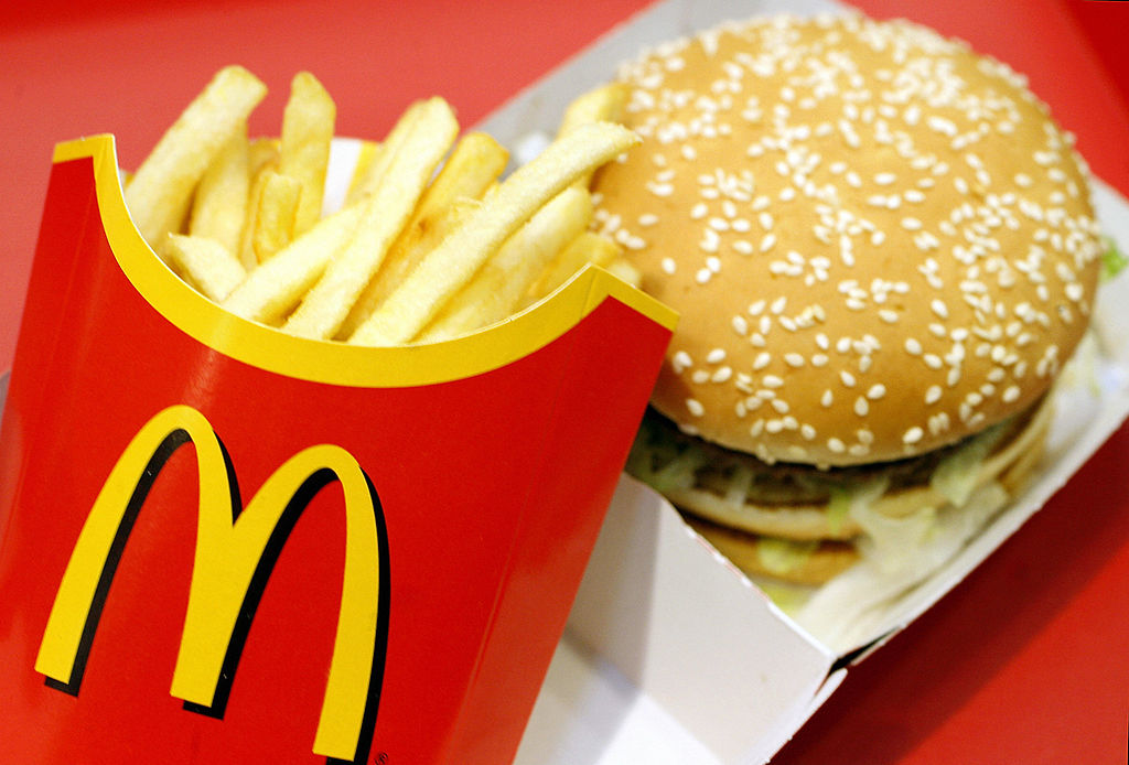 A McDonald&#039;s Big Mac and french fries.