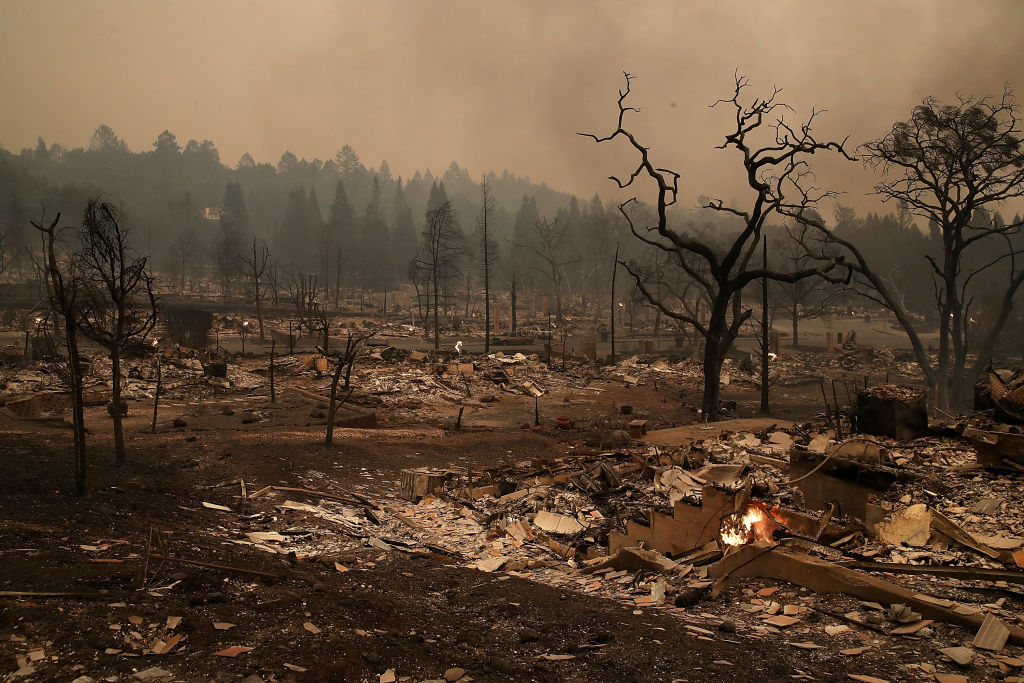 A neighborhood destroyed by fire in Santa Rosa, California.