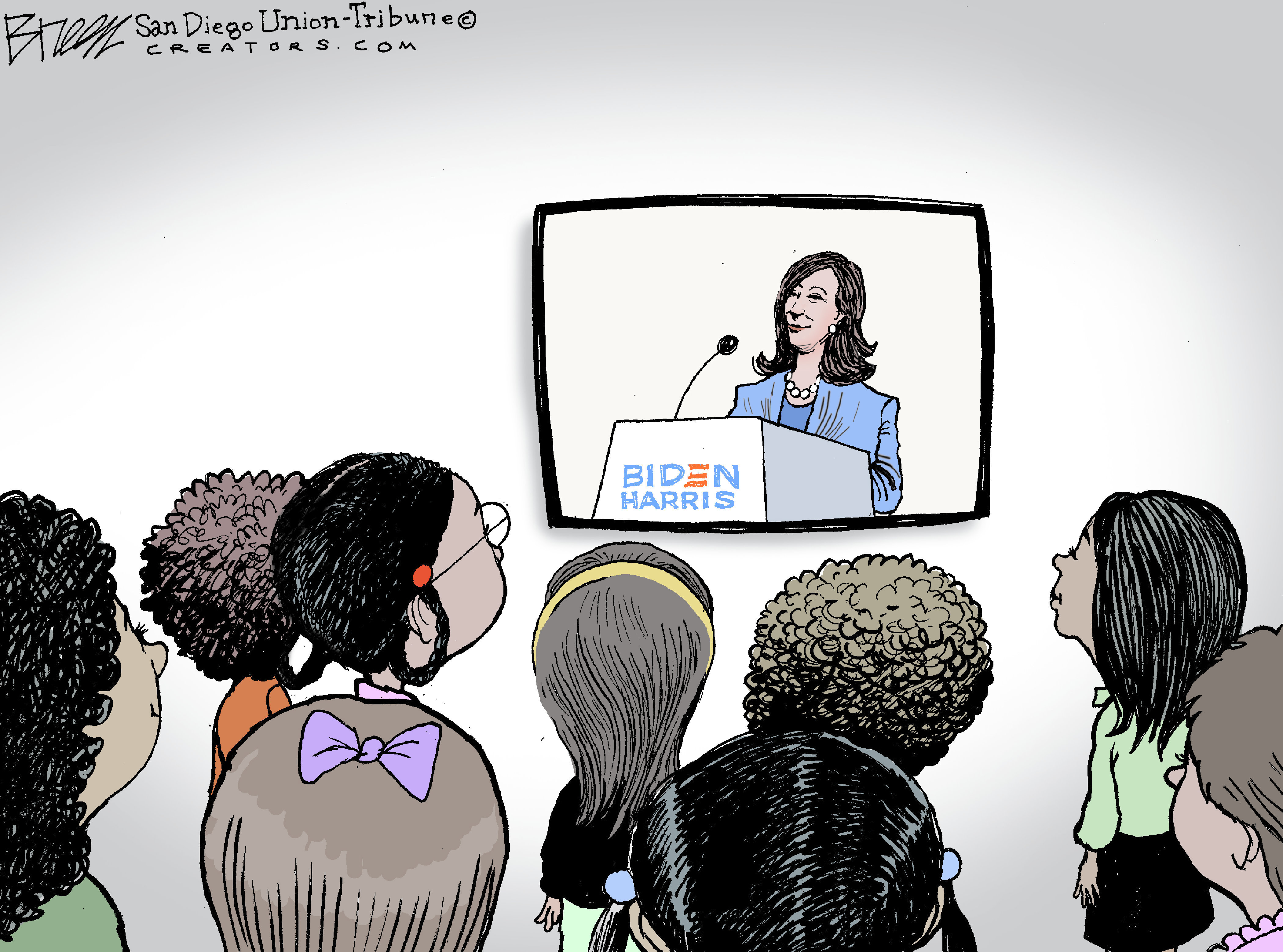 Political Cartoon U.S. Kamala Harris Inspiring Children Vice President 2020