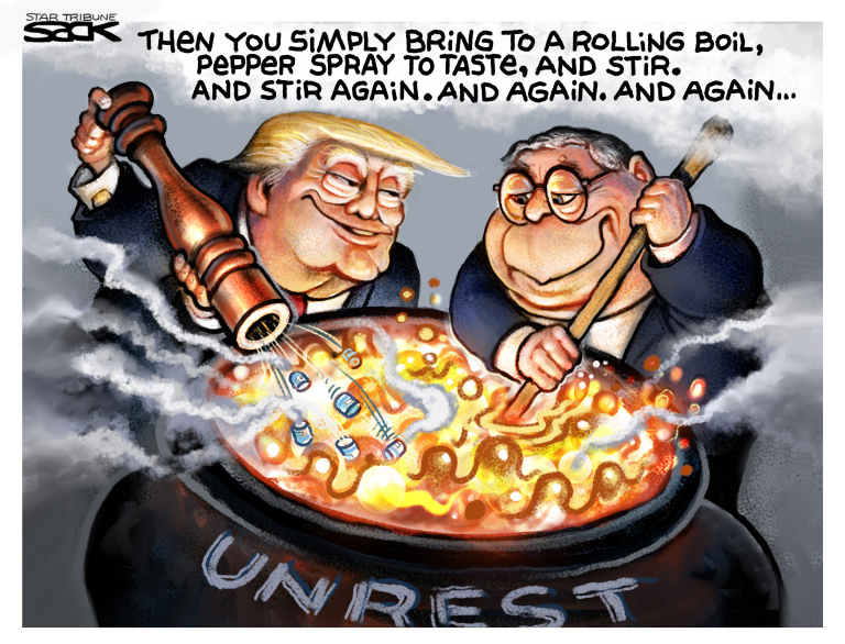 Political Cartoon U.S. Trump Barr Portland unrest
