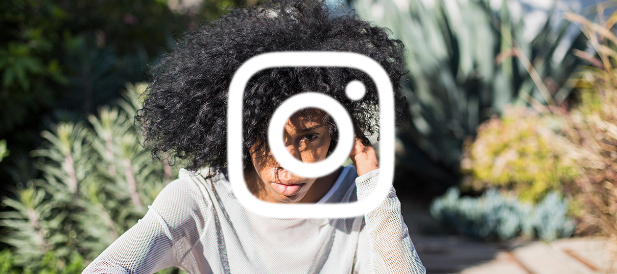 A young woman and the Instagram logo.