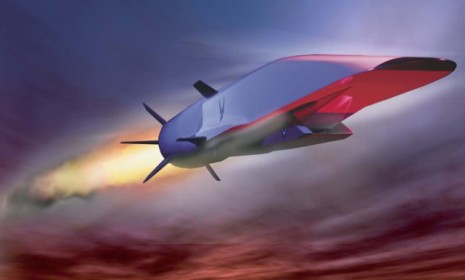 An illustrated graphic of the X-51A hypersonic aircraft, which was lost over the Pacific Ocean during an Aug. 14 test-launch.