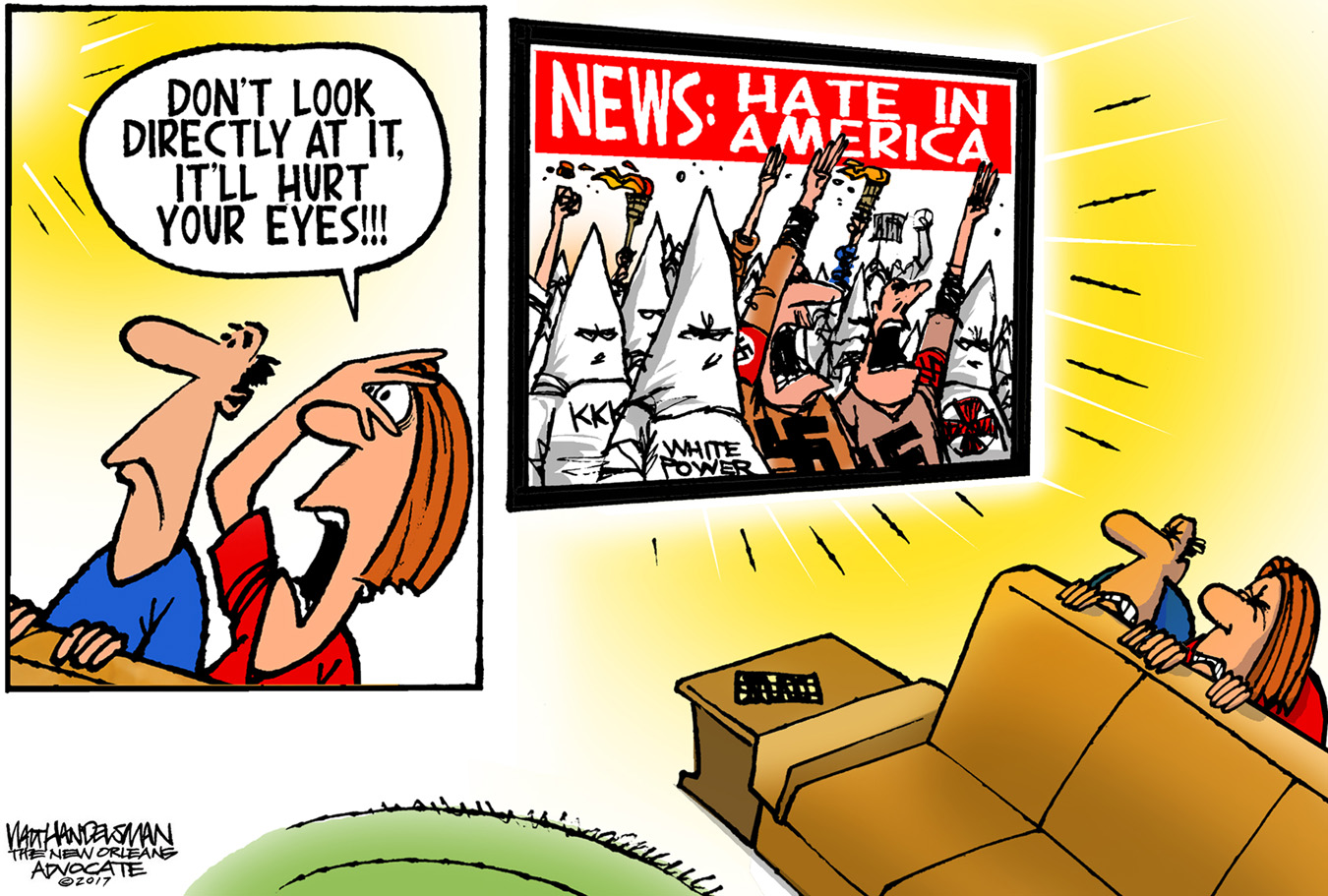 Political cartoon U.S. Total eclipse KKK Nazis