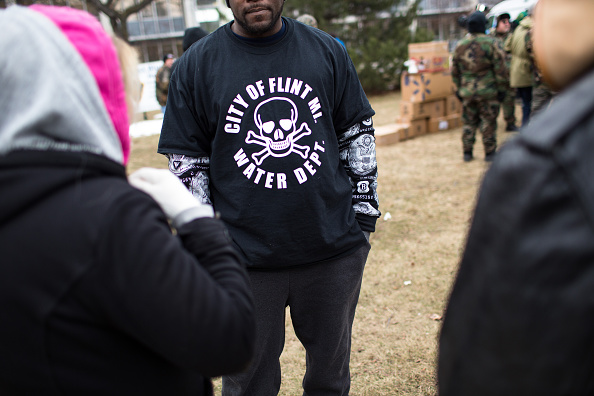 A protester in Flint, Michigan.