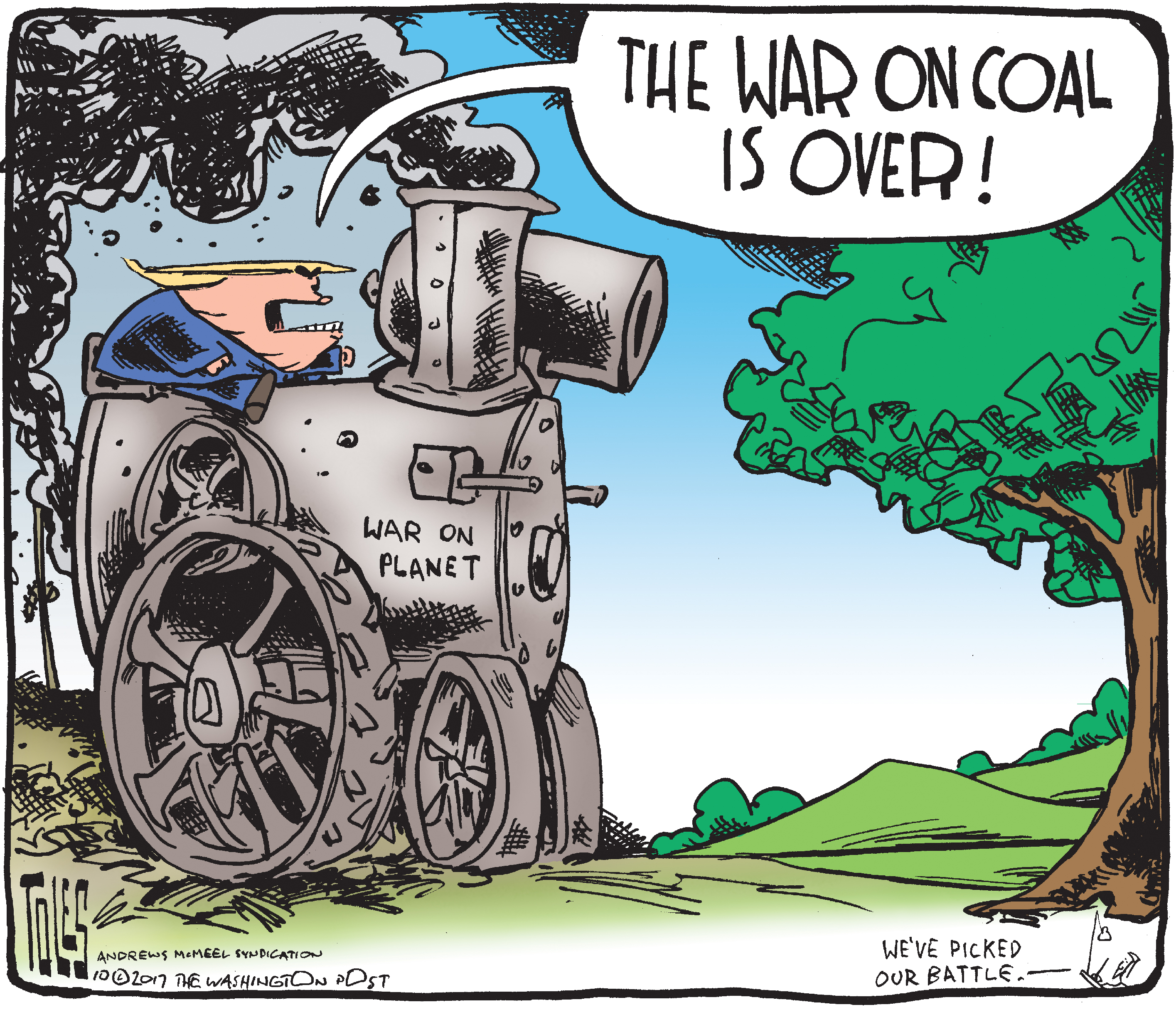 Political cartoon . environment Pruitt Trump coal