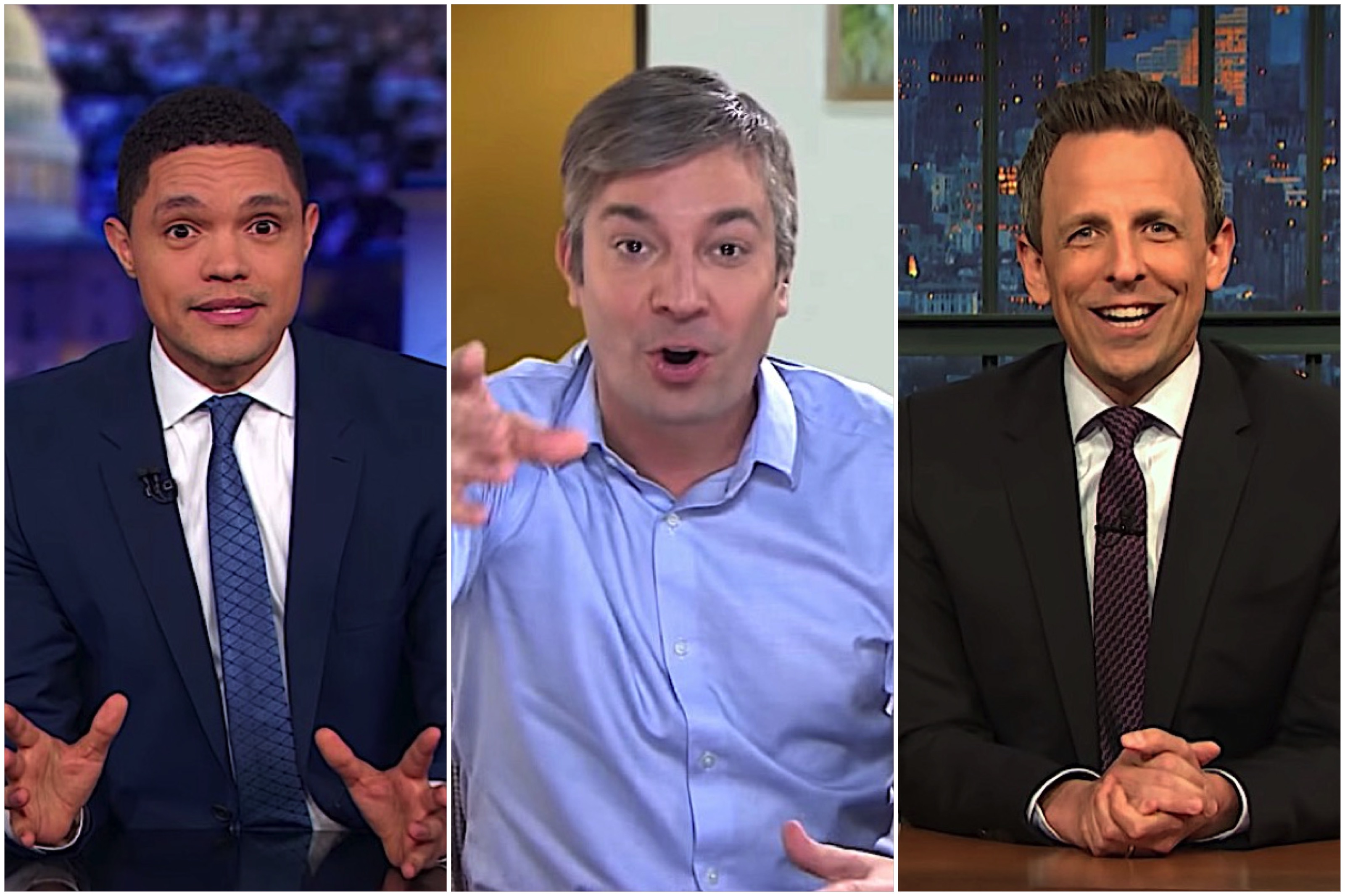 Seth Meyers, Trevor Noah, and Jimmy Fallon laugh at Beto O&#039;Rourke&#039;s rollout
