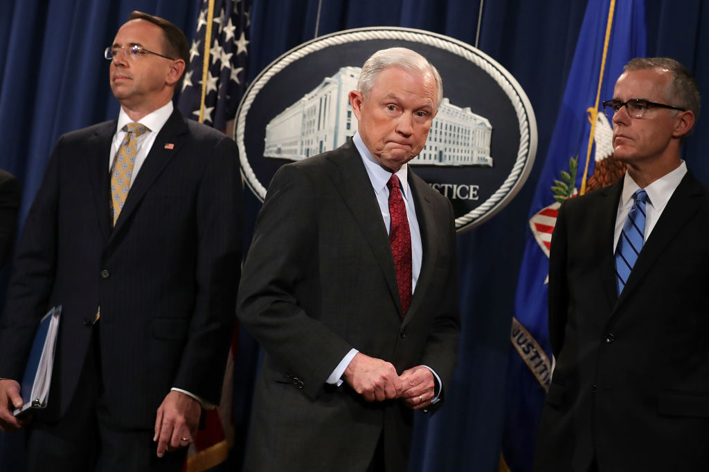 Jeff Sessions with Andrew McCabe and Rod Rosenstein.